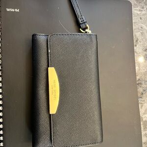 Henri Bendel Black Wallet with Gold Accents